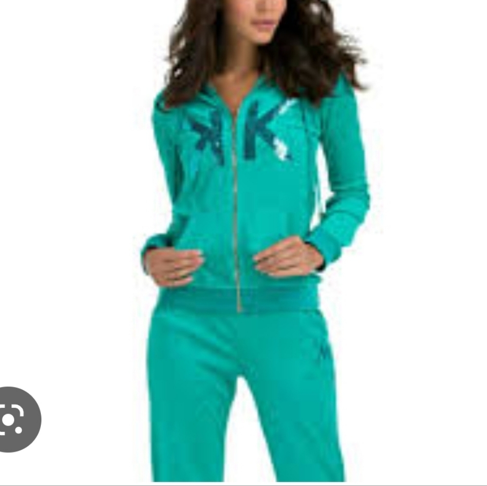 Kardashian Kollection Teal Plush Velour Sweat Pants